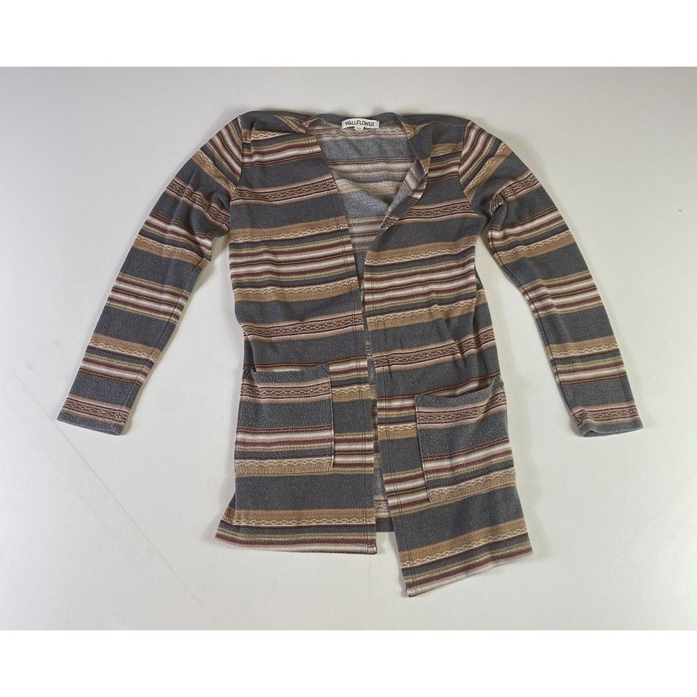 Wallflower Open Cardigan Gray Pink Red Striped Boho Aztec Size S Stretch Women's